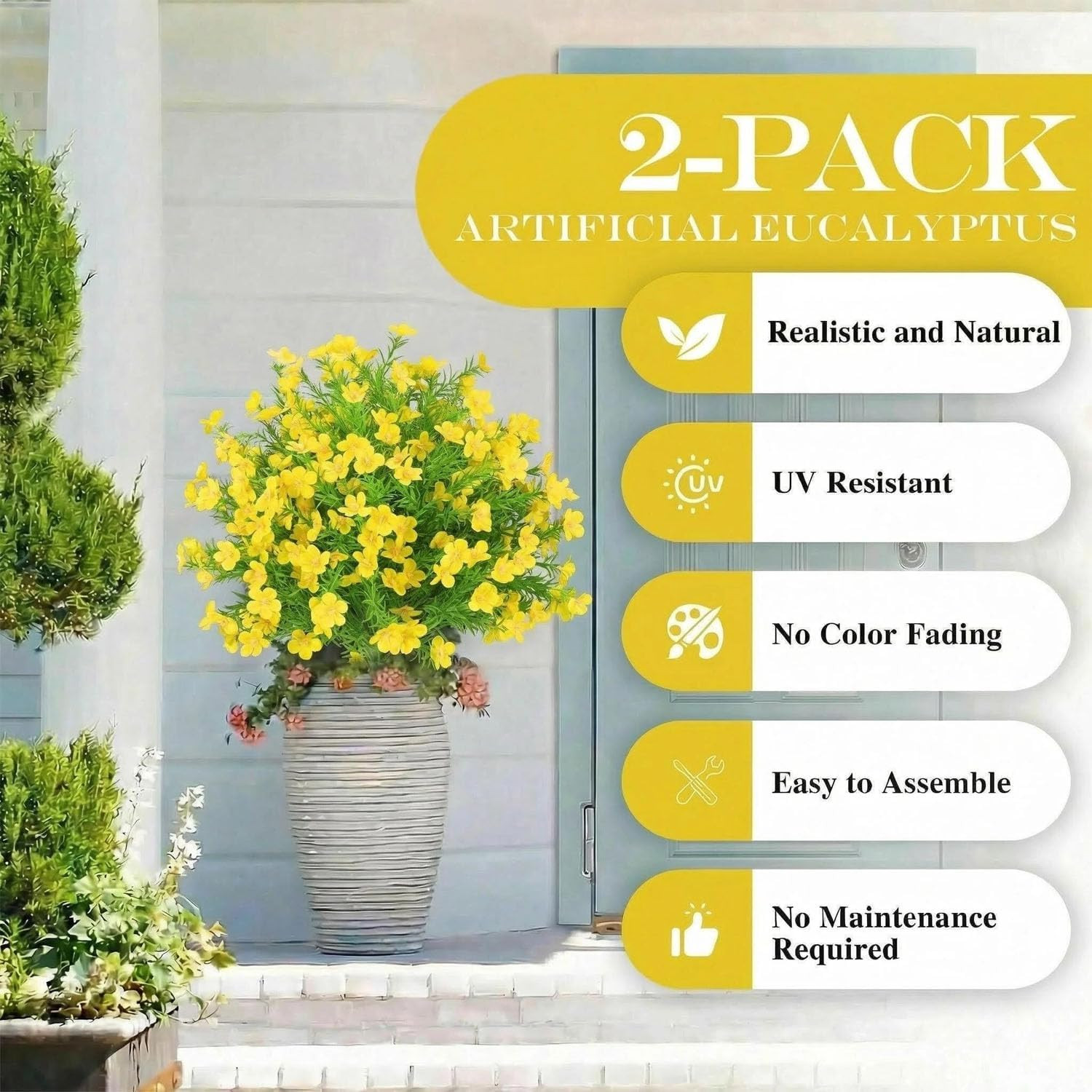 Set of 2 UV Resistant 22.5″ Yellow Boxwood Topiary Ball Trees for Indoor/Outdoor
