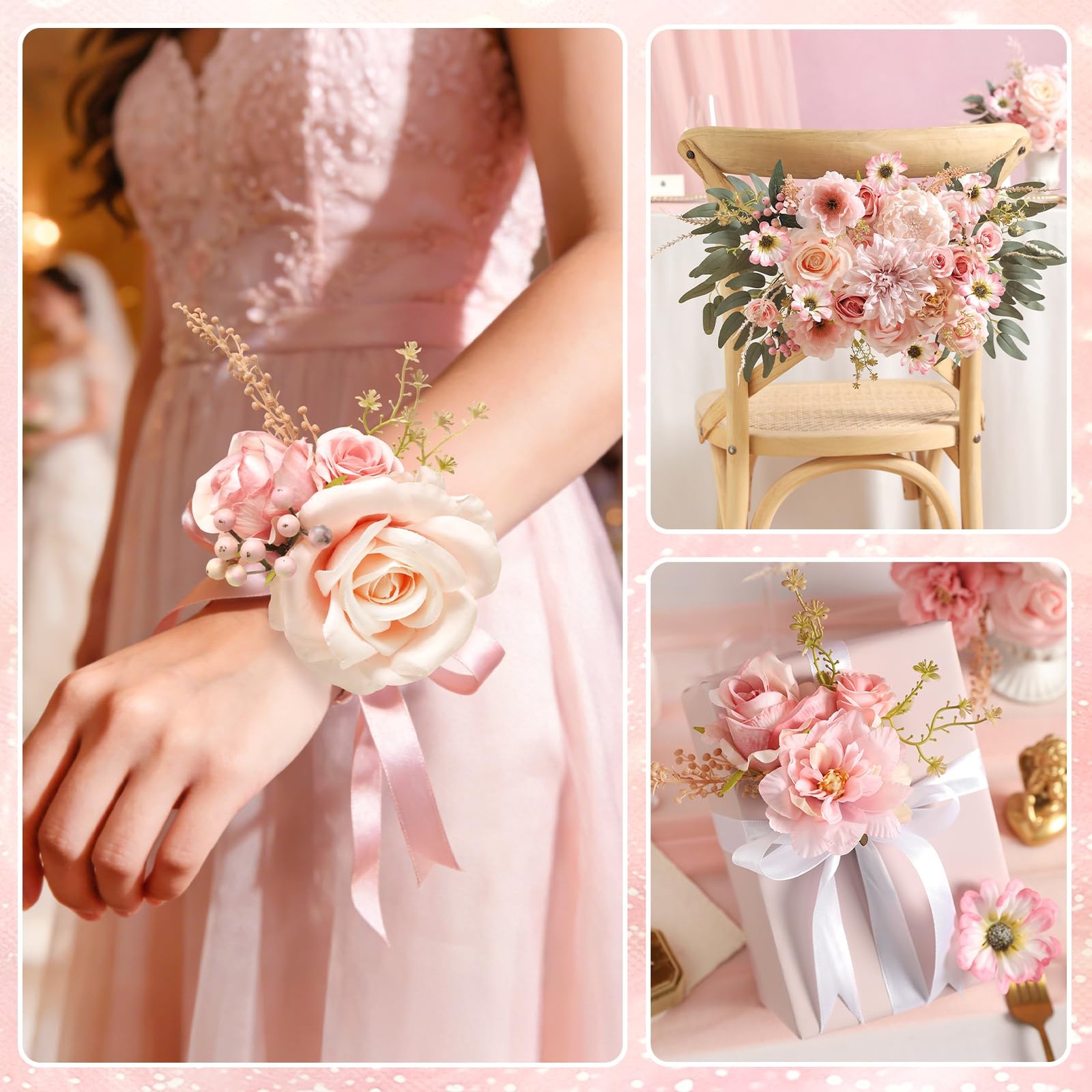Artificial Flowers Combo Box Set Pink Flowers Silk Fake Roses with Stems for …