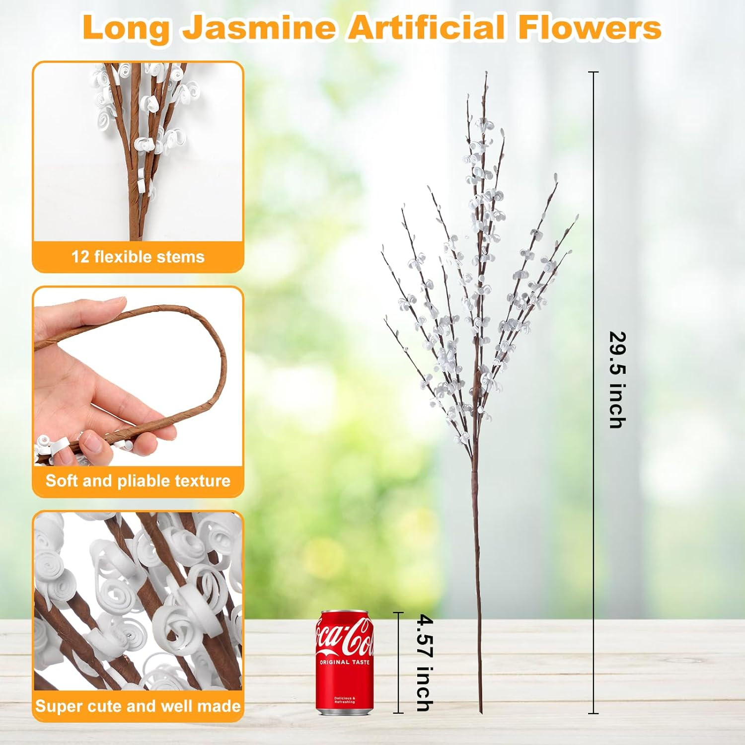 5 Pcs White Artificial Jasmine Flowers 29.5in, Tall Vase Filler