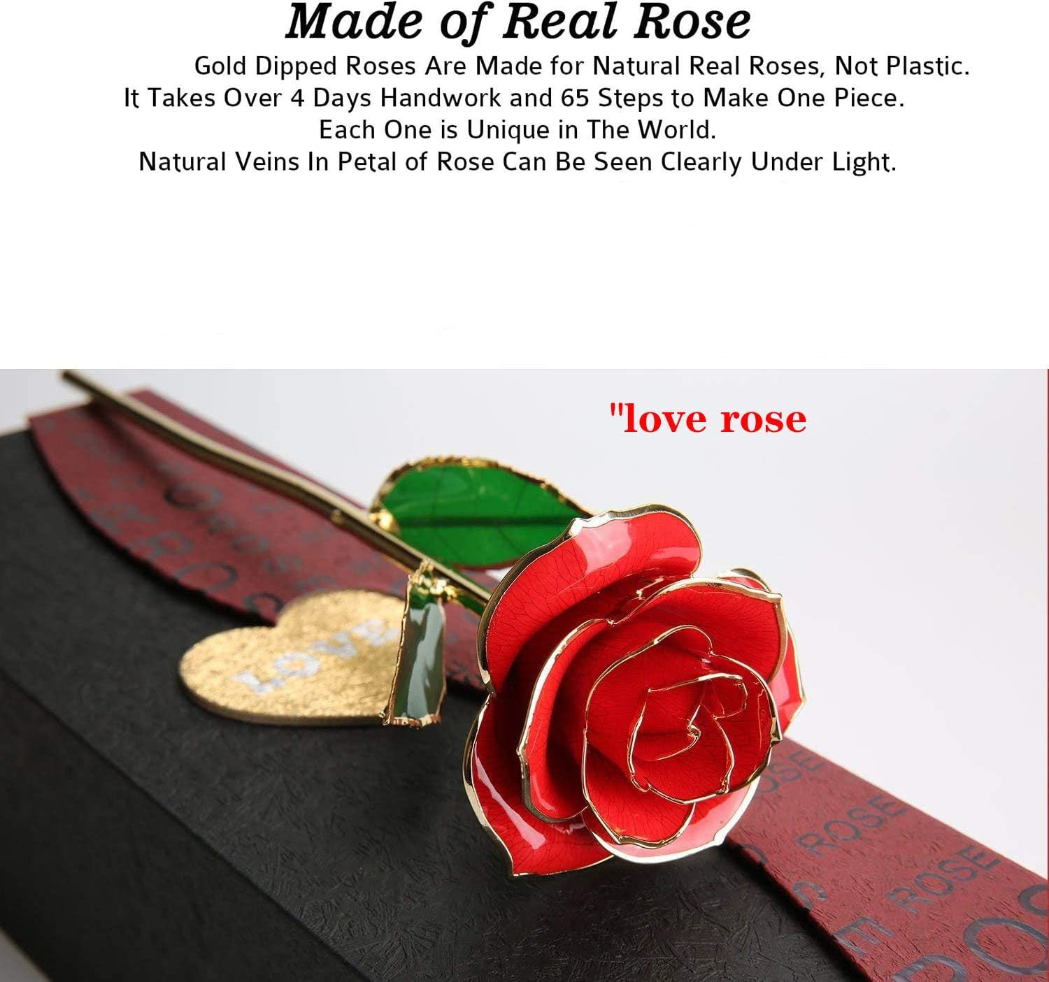Gold Rose 24K Plated Gold Dipped Rose, Forever Preserved Red Rose Flowers with S