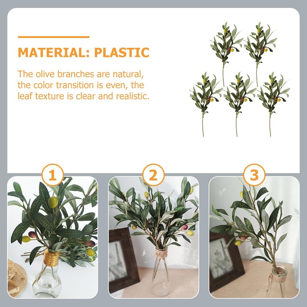 5 Pcs Artificial Olive Branches 14.17 Inch Faux Olive Leaf Stems for Home Off…