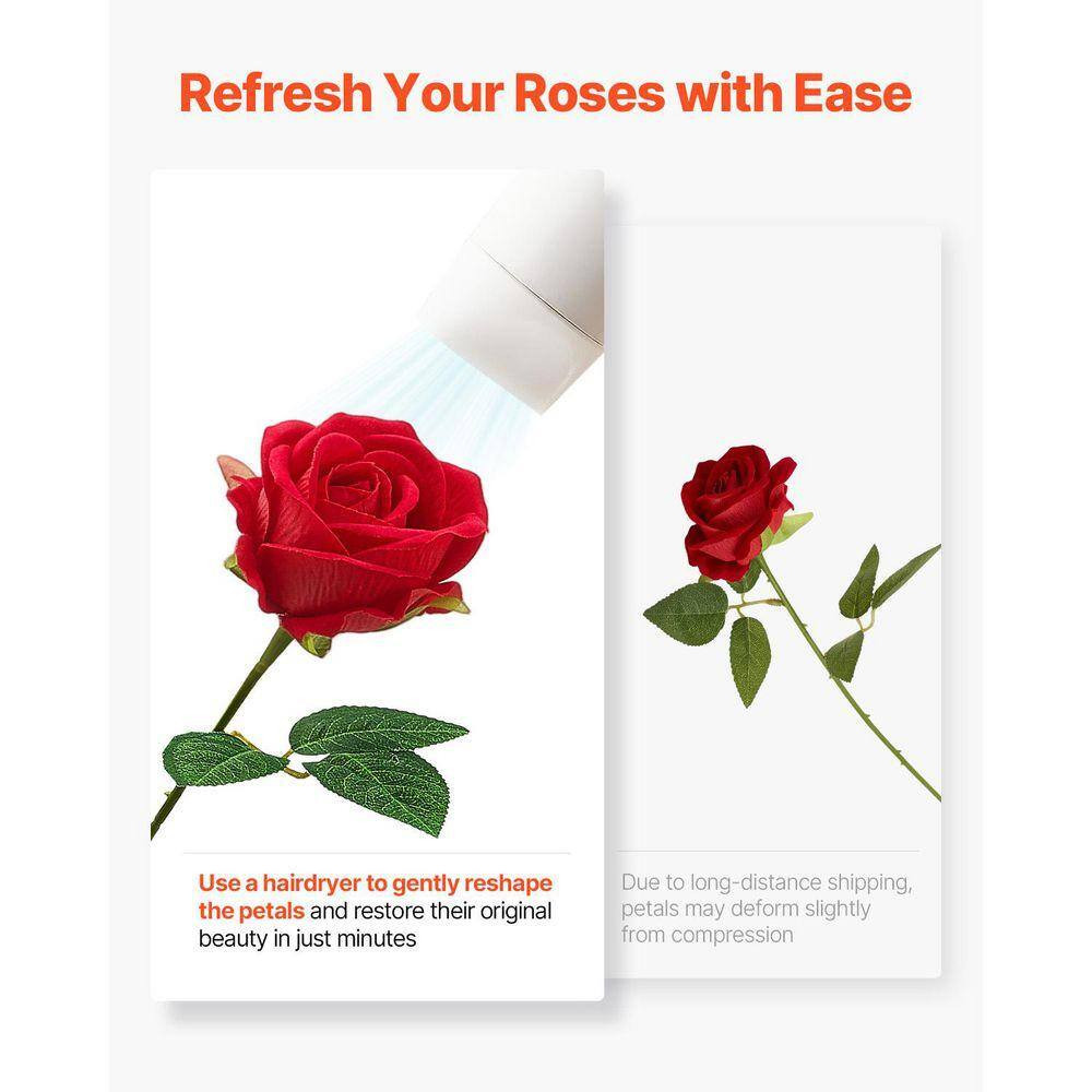 20 In. Faux Red Bridal Shower with Stems for DIY, Artificial Flowers, 60-Pieces