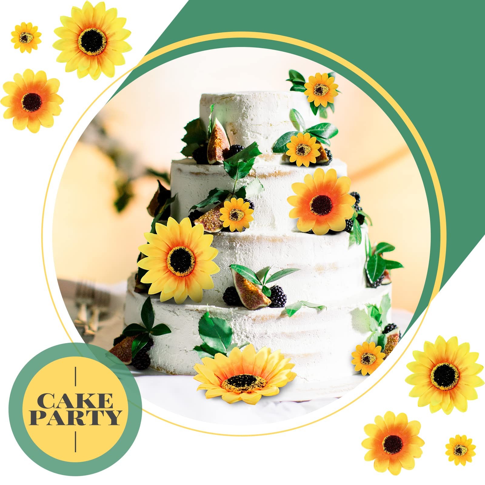 50PCS Clip-On Artificial Sunflowers Faux Silk Yellow Flowers for DIY Crafts