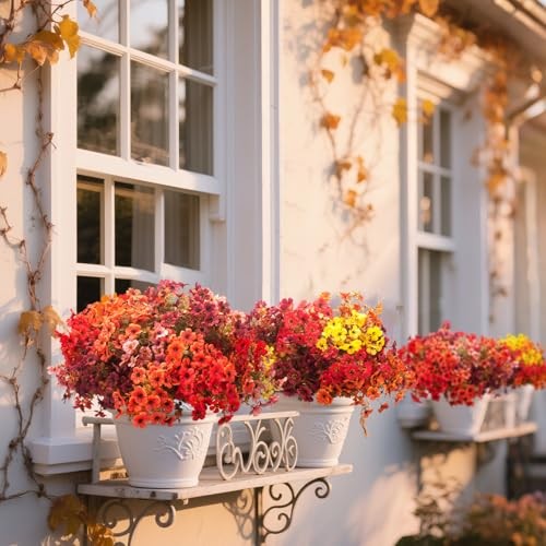 16 Bundles Artificial Fall Flowers, UV Resistant Faux Plants for Fall Orange