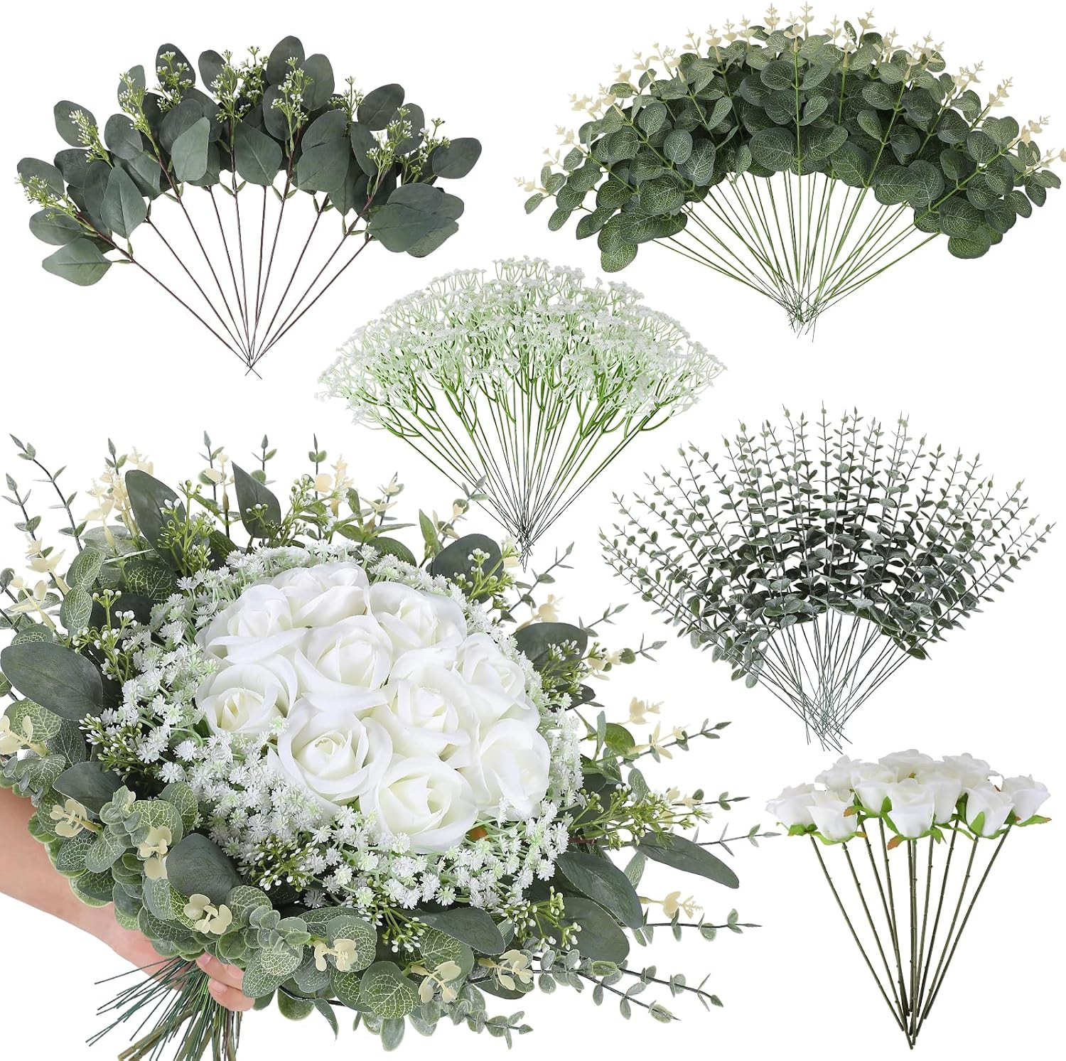 120 Pcs Mixed Eucalyptus Leaves Stems for Wedding & Home Decor