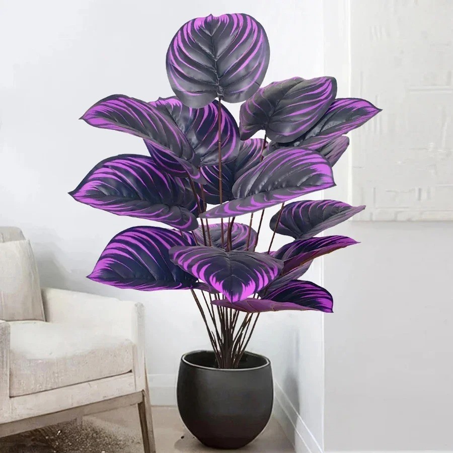 57-75cm Large Fake Palm Tree Artificial Monstera Plants Branch Purple Plastic