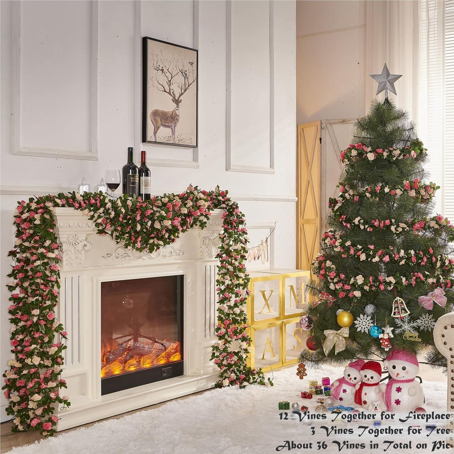 Guirnalda de Rosas Artificiales 8 Pcs x 8.2 ft Flores de Seda Boda Jardin Decora