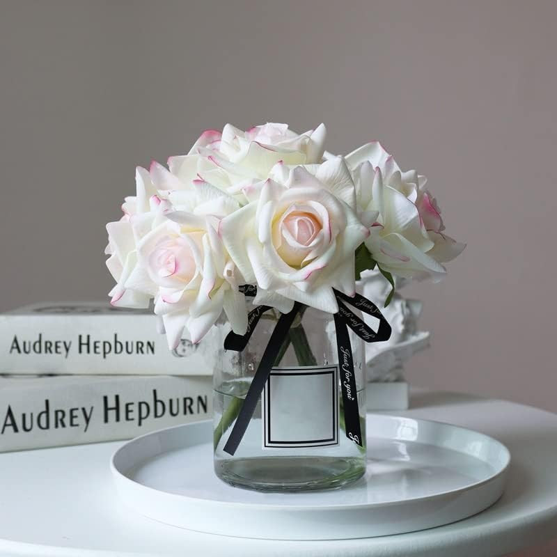 6 Pcs Artificial Rose Flowers Real Touch Silk Rose 10.2 Inch Single Stem Roses f