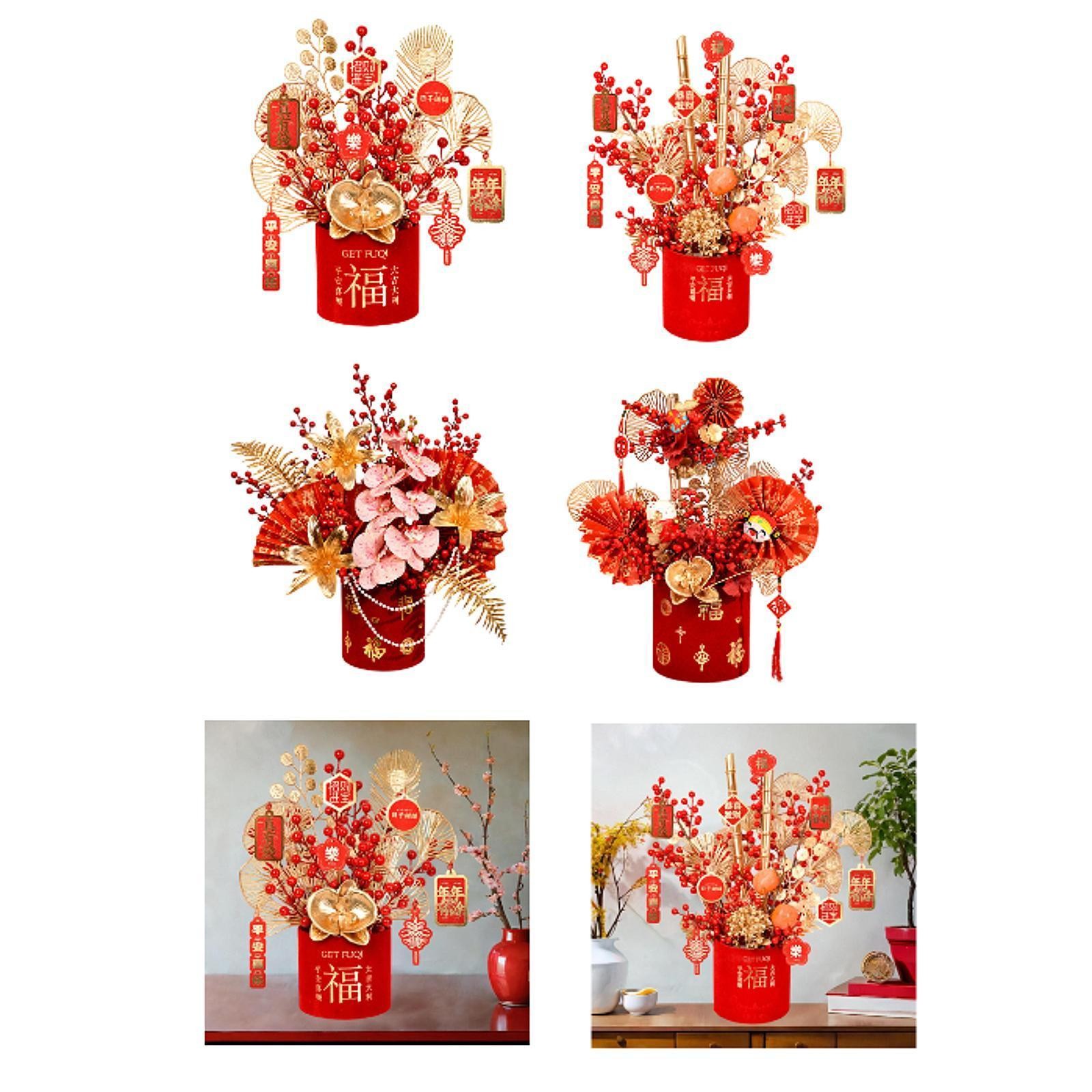 2025 Chinese New Year Decoration Fake Flower Bucket for Home Entryway Desk