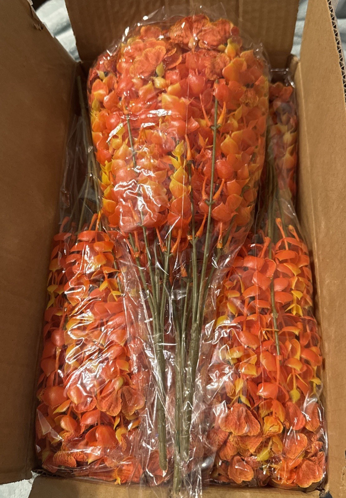 Fall Flowers Artificial Mums Silk Fake Daisy w/ Eucalyptus Leaves Orange 18 Stem