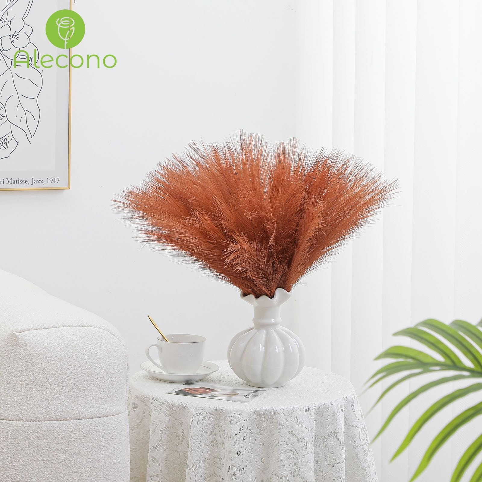 30Pcs Pampas Grass Decor 17.7 Inch, Artificial Faux Fall Orange Pampas for Fl…