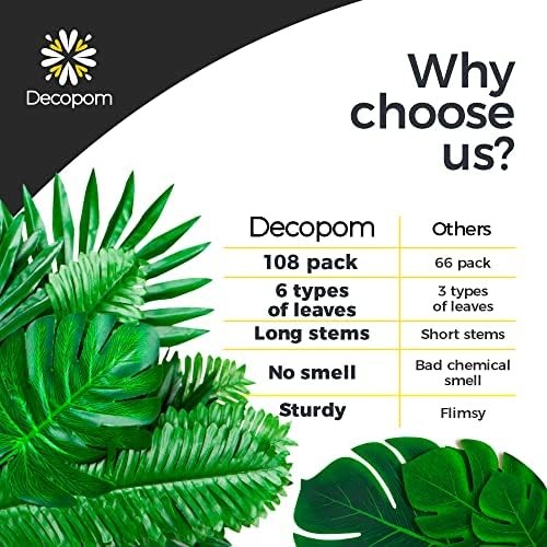 108 Pack Palm Leaves Artificial Tropical Monstera – 6 Kinds Large Small Green Fa