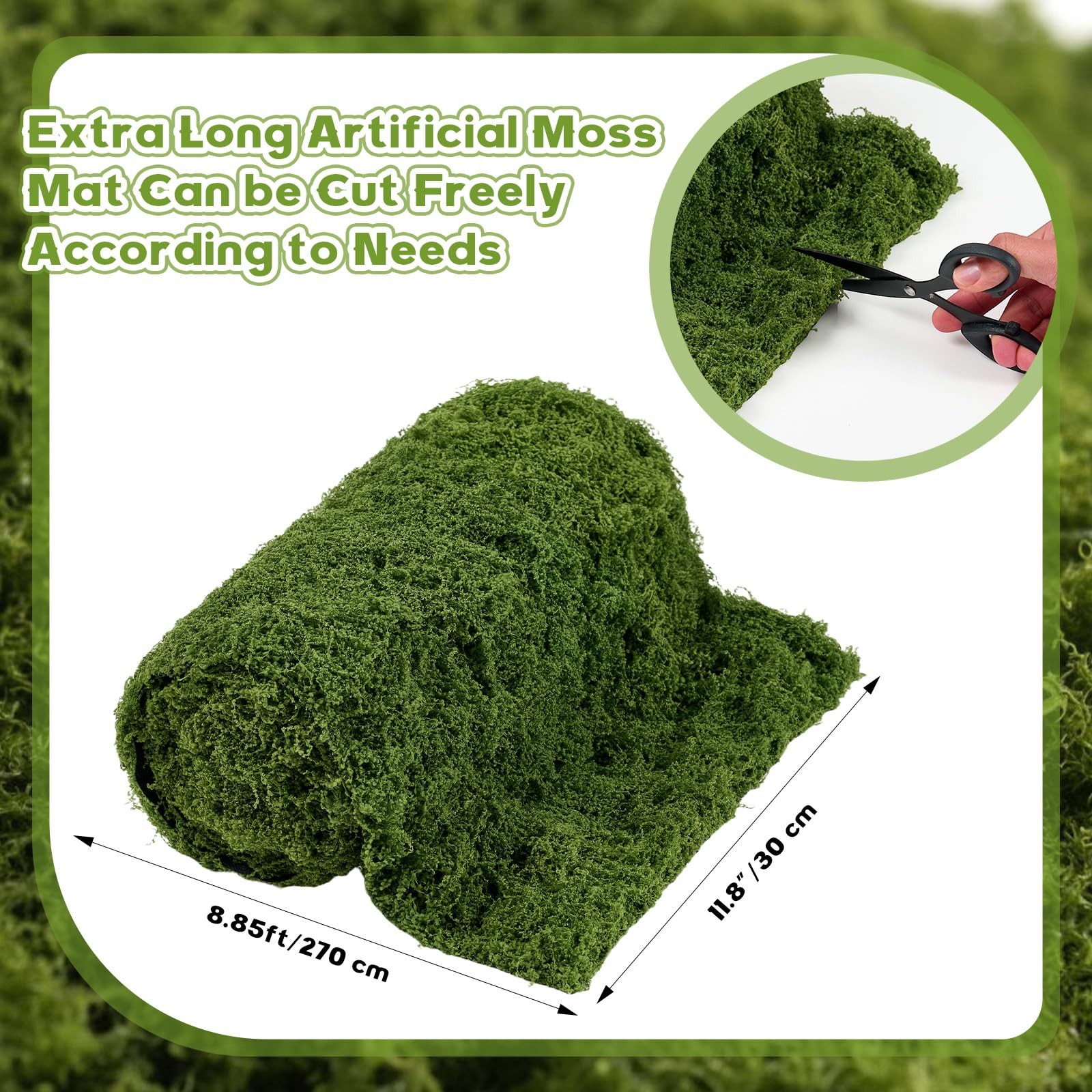 Artificial Moss Mat 11.8 Inch x 8.85ft Faux Roll Runner Sheet Green Nylon