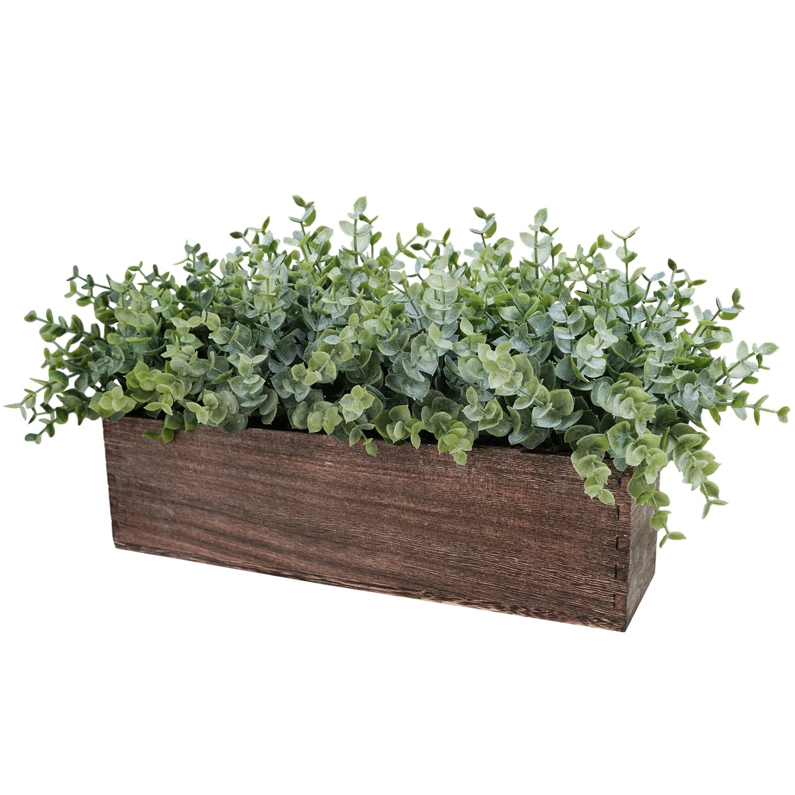 Winlyn 14″ Artificial Eucalyptus in Rectangular Wood Planter Box Faux Plants