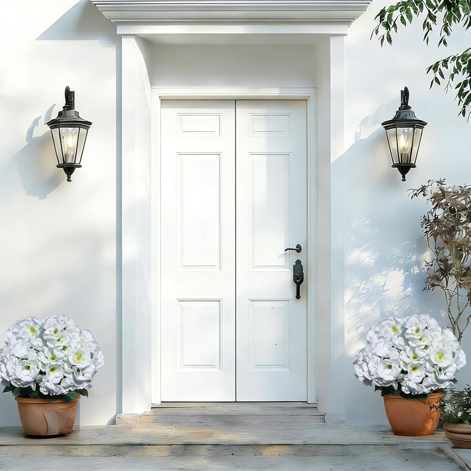12 Bundles UV Resistant White Geraniums – Realistic Faux Flowers for Home & Gard