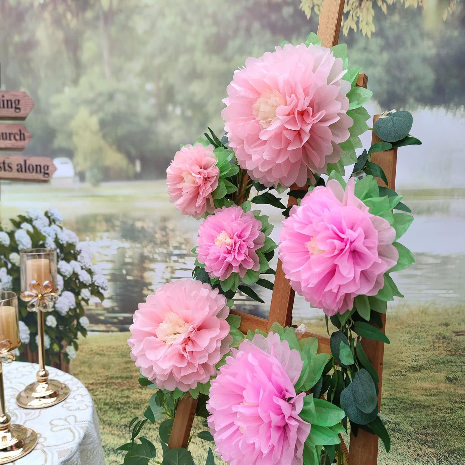 Pinks Flowers Decoration (11”-7” Assorted) 6 Pcs Artificial Tissue Paper Peony