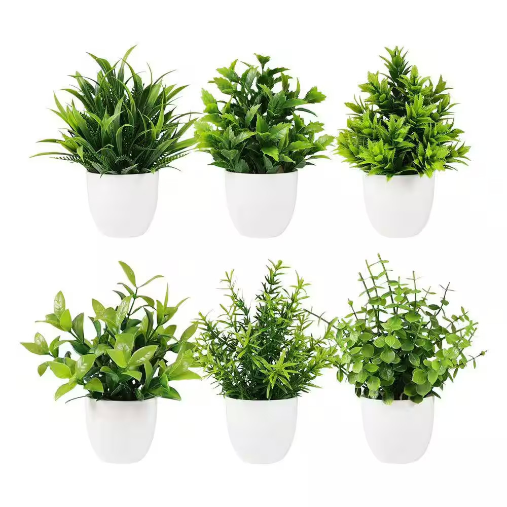 7 In. Green Family Indoor Artificial Shrub Plant Type Small Faux Potted Plant 6-