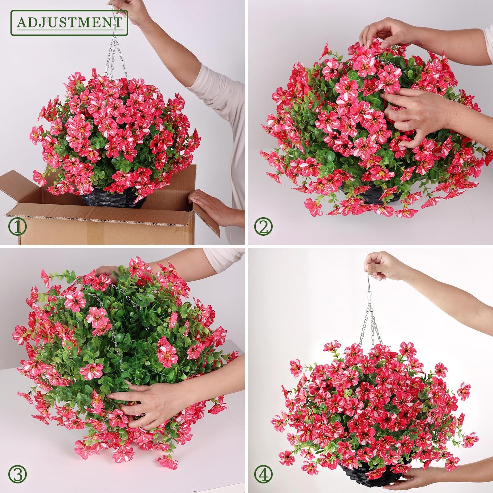 Artificial Flower & Eucalyptus with Hanging Basket – 2PCS Faux UV Sun Resistant