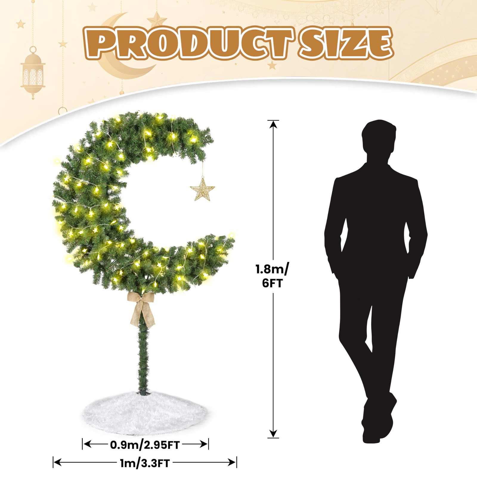 ZpigToor 6 FT Ramadan Tree 100 LED Lighted Eid Crescent Moon 6ft, Green
