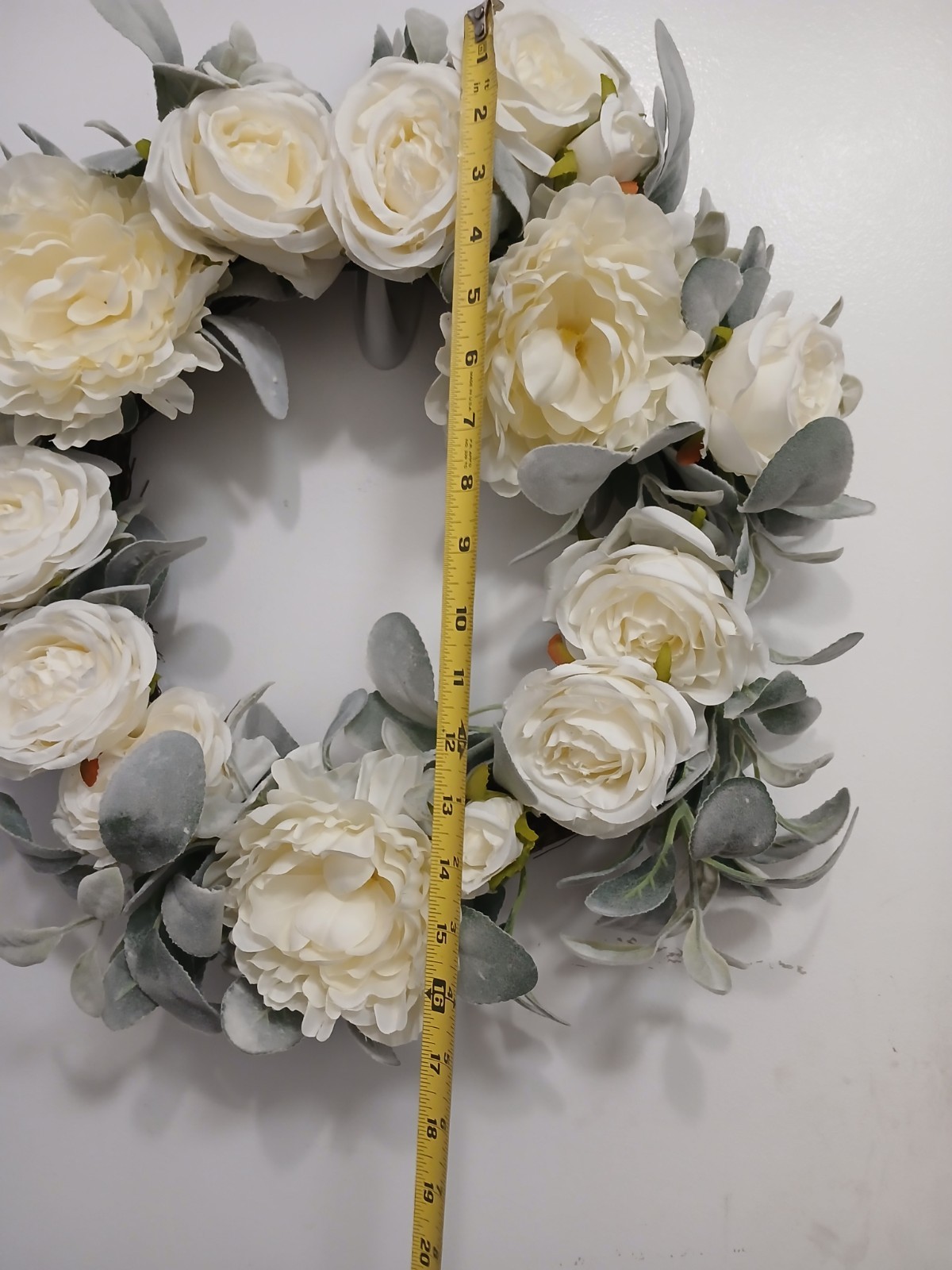 Gorgeous English White Roses & Sage Door Wreath 17″ Flower Elegant Summer Spring