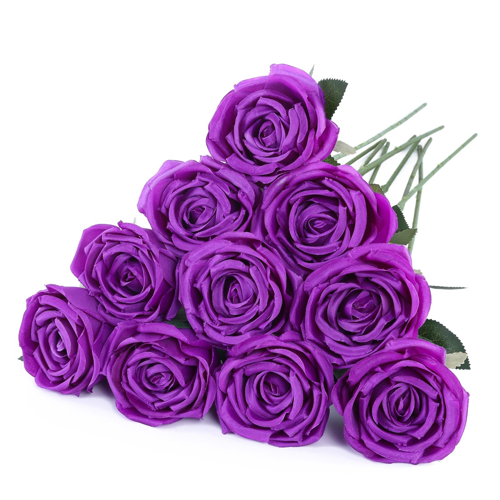 10 Pcs Purple Fake Roses, Silk Artificial Flowers with Long Stems,Realistic F…