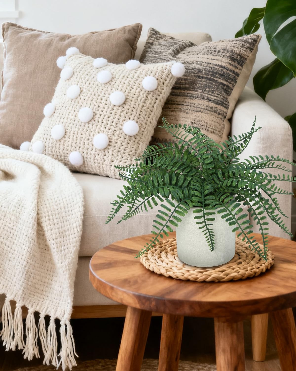 12.5 Inch Small Fake Fern Potted Artificial Plants Shelf Home Decor Gray Pot