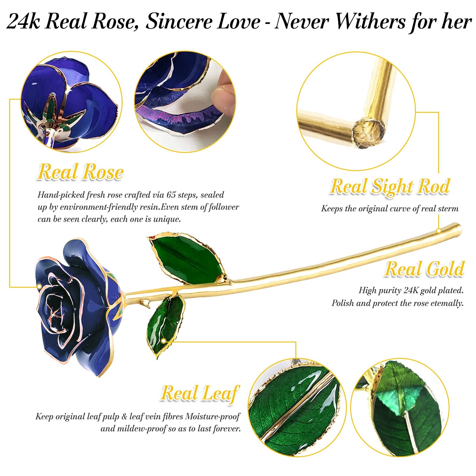 Gold Dipped Rose 24k Real Rose with Transparent Stand Lasted Forever Gift