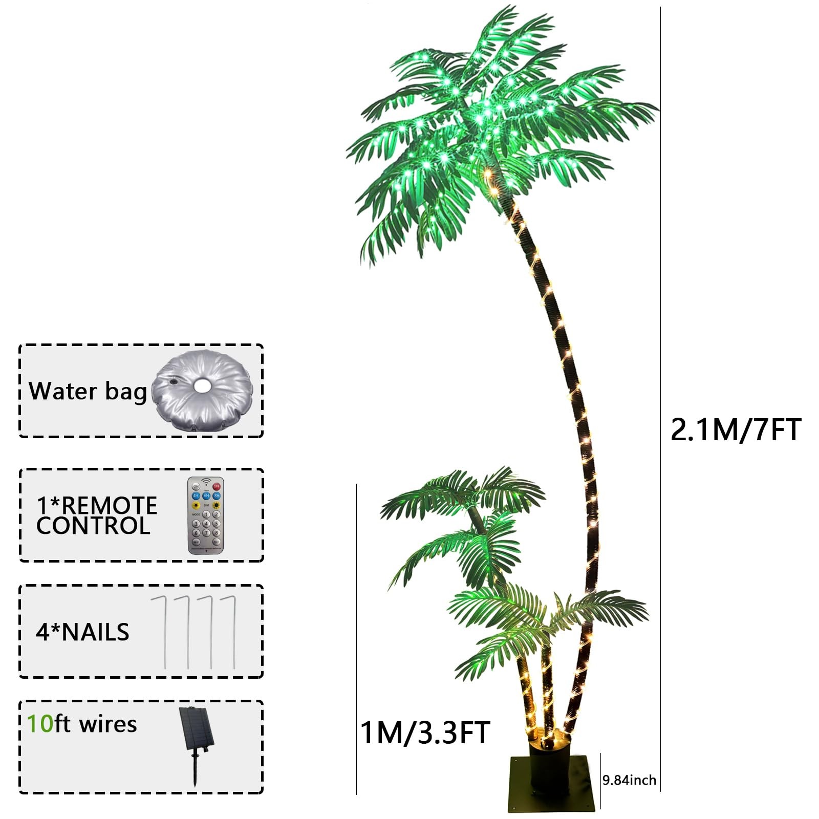 7ft Solar Lighted Palm Tree, Home Room Decor 260LED Christmas Tree, 3 Trunks …