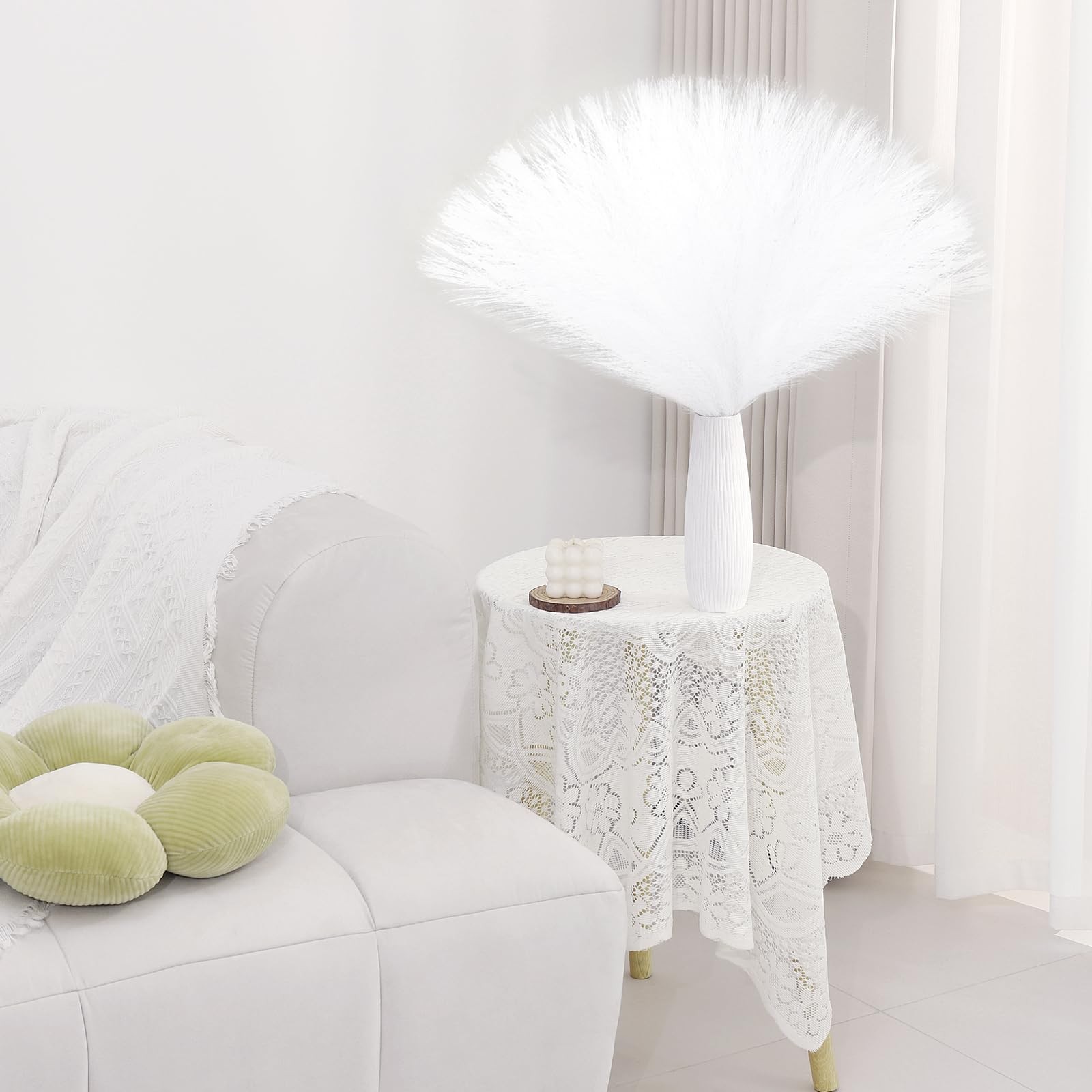 30 PCS White Pampas Grass Decor 21.7 Inch Faux Bulk Artificial Dried Flowers