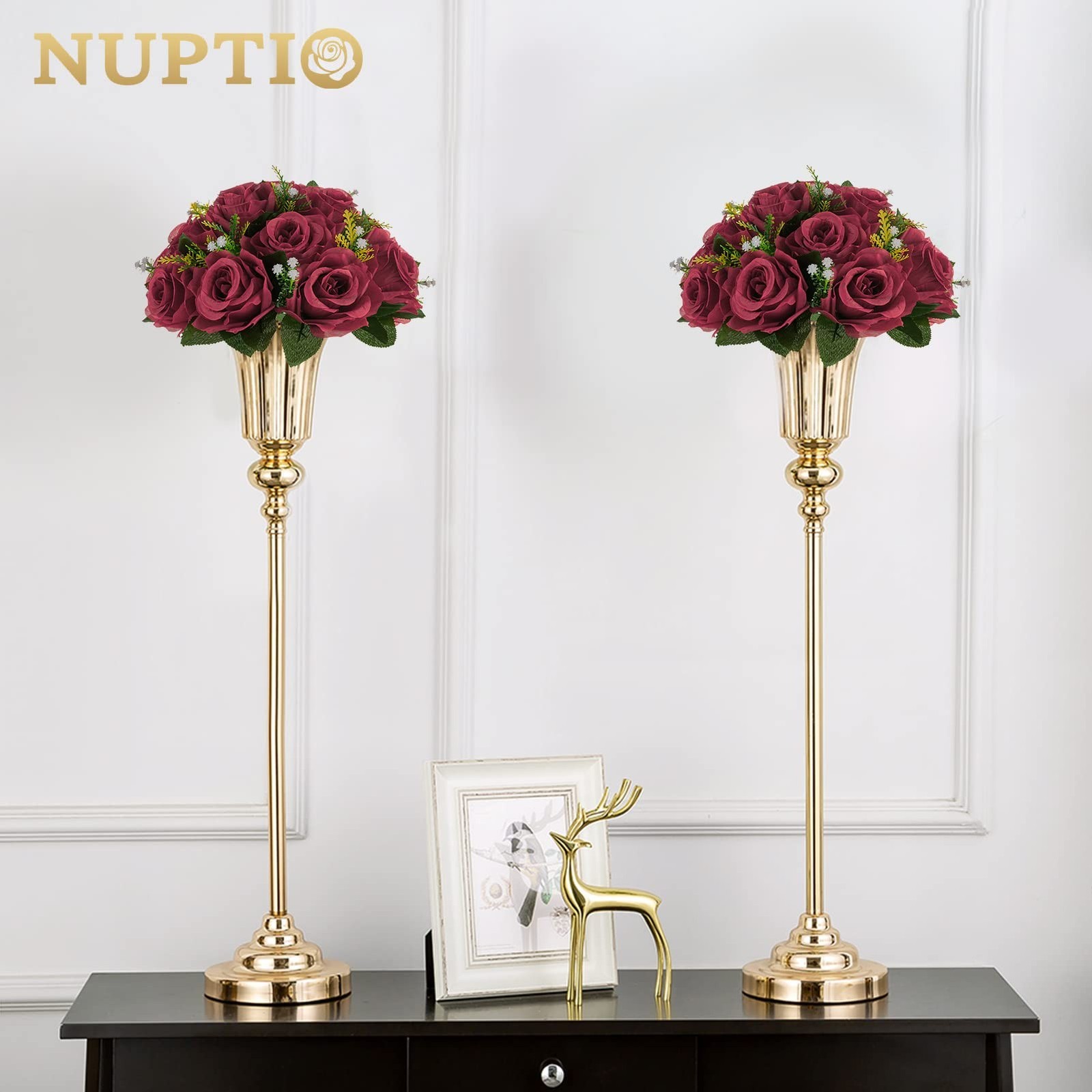 NUPTIO Flower Ball Arrangement Bouquet – 6 Pcs 9.5 inch Diameter Burgundy Fak…