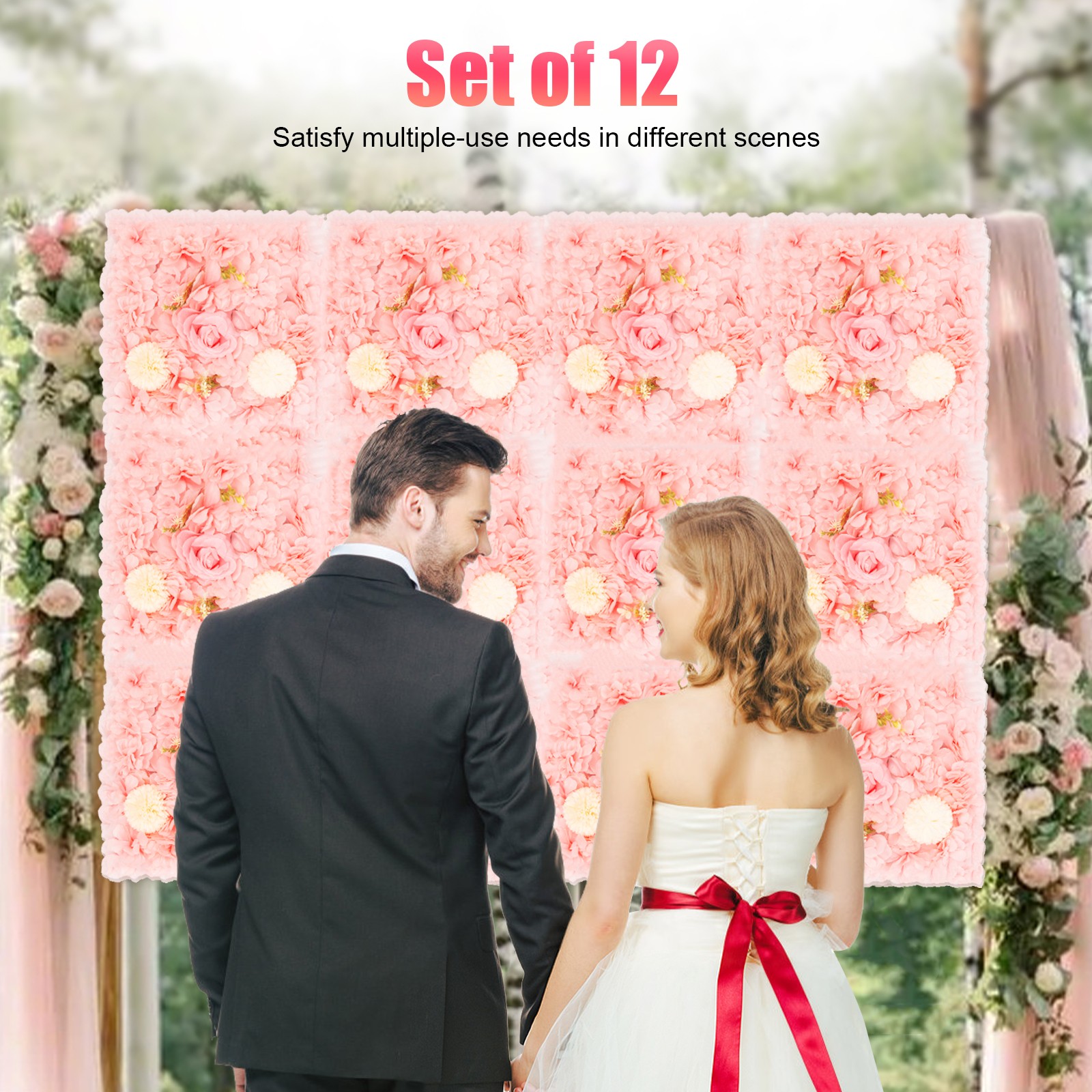 3D 12Pcs Flower Wall Panel-Artificial Flower Wall Background Silk Rose Mat