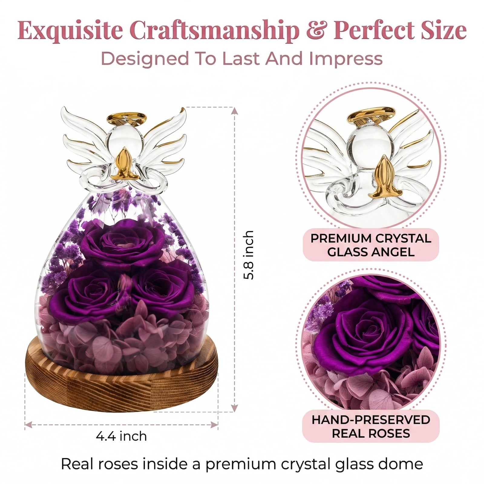 Preserved Rose Angel Figurines with LED Light – Forever Flowers Birthday Gift…