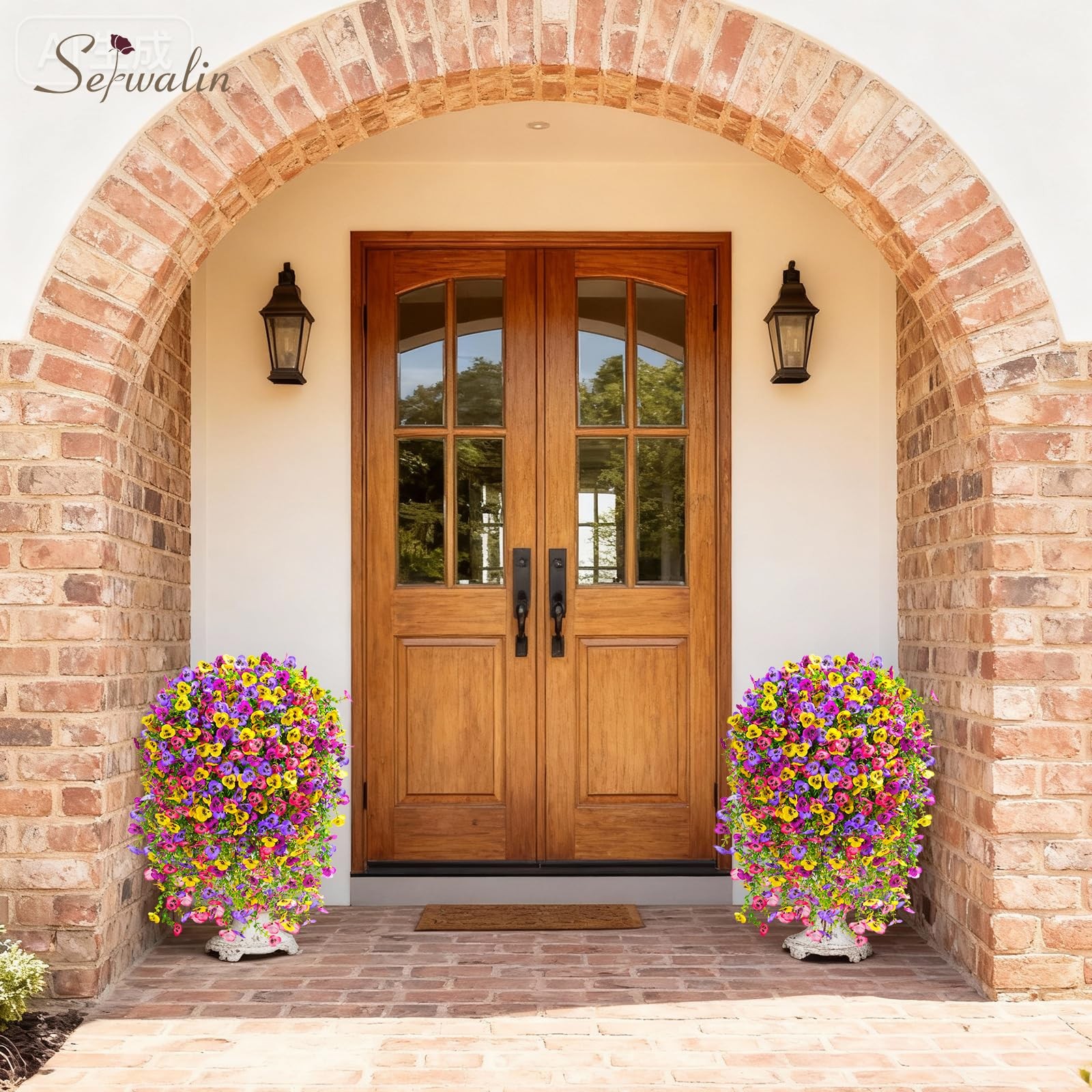 Serwalin Artificial Fake Hanging Flowers for Outdoors Planters 6PCS UV Resistant