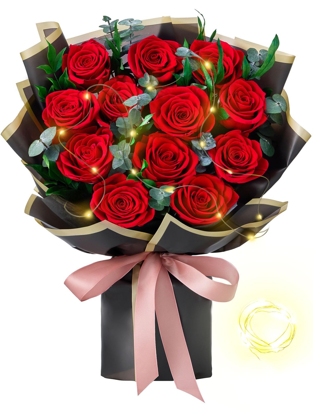 12 Red Preserved Roses Bouquet Flower Bouquet with Led Lights Gift for Women …