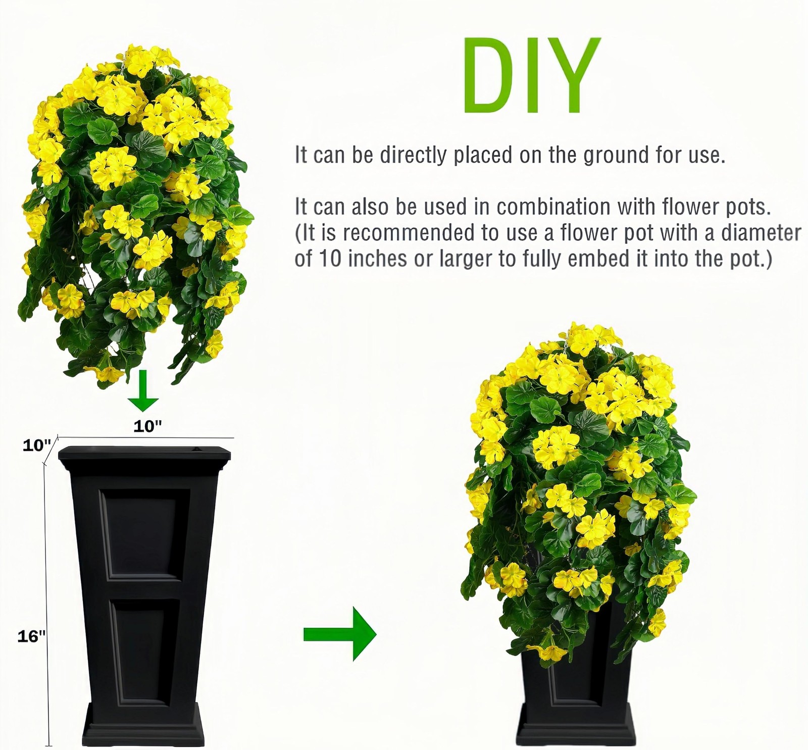 QIANYUN Fake Hanging Plants with Yellow Geranium Flowers-31in Fake Hanging Pl…