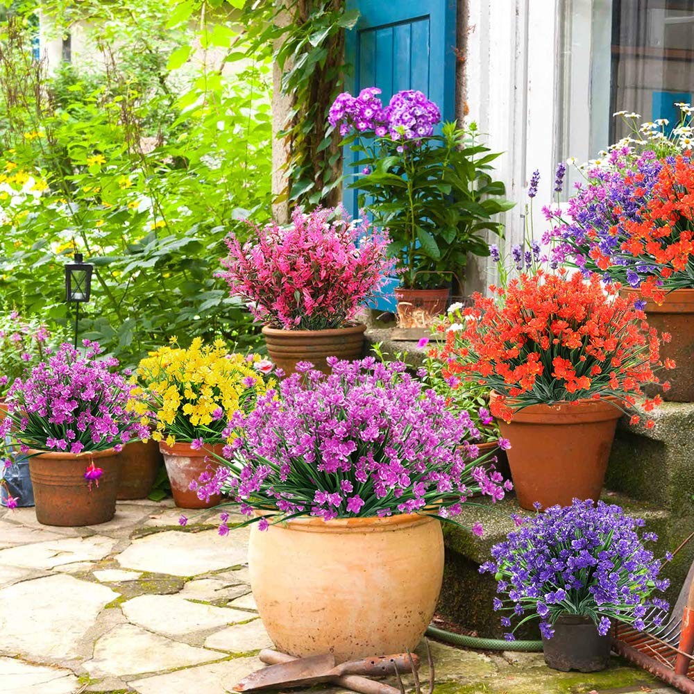 20 Bundles Artificial Outdoor Flowers Fake UV Resistant No Fade Greenery Faux…