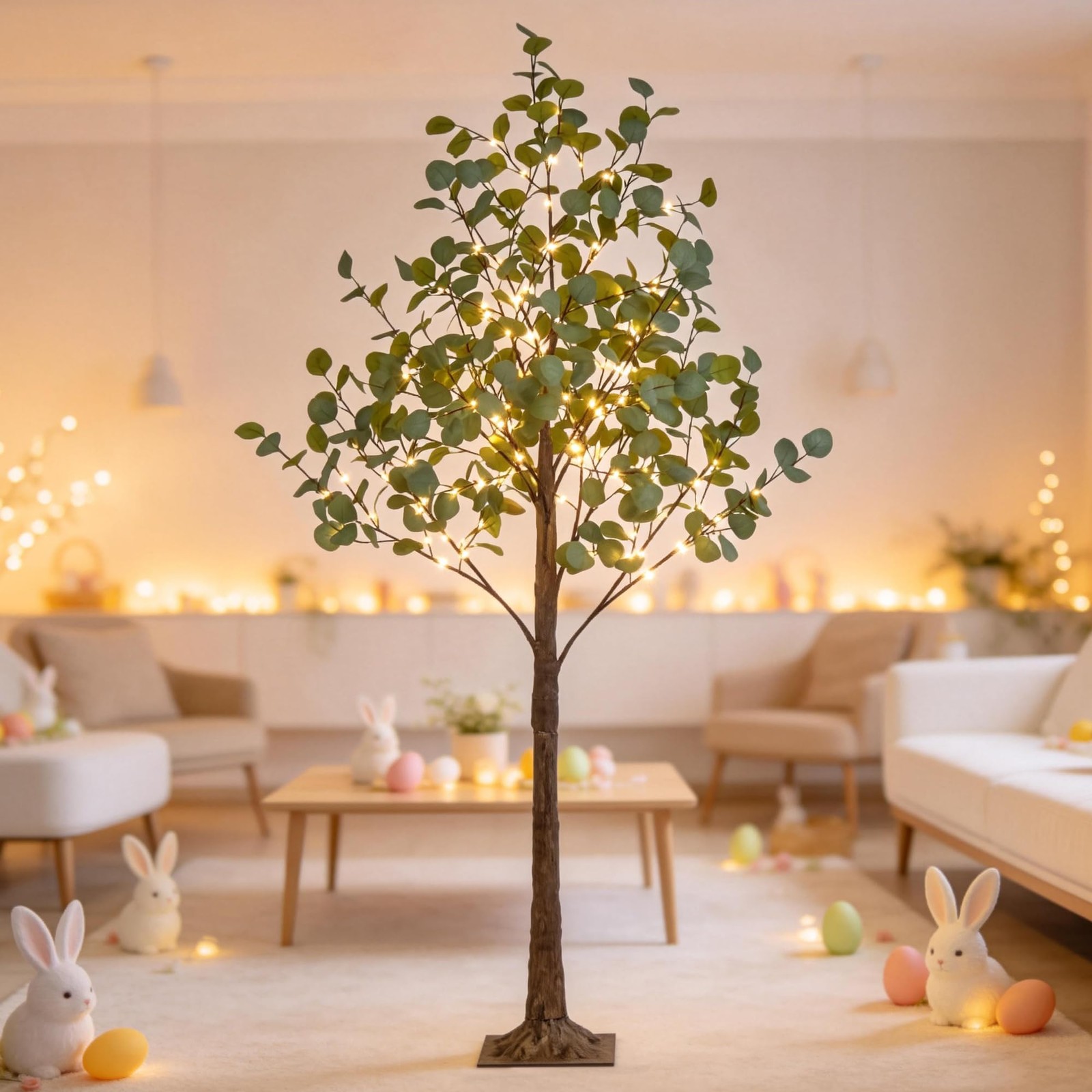 6FT Lighted Eucalyptus Tree 270L Warm White LED Artificial Greenery with Ligh…