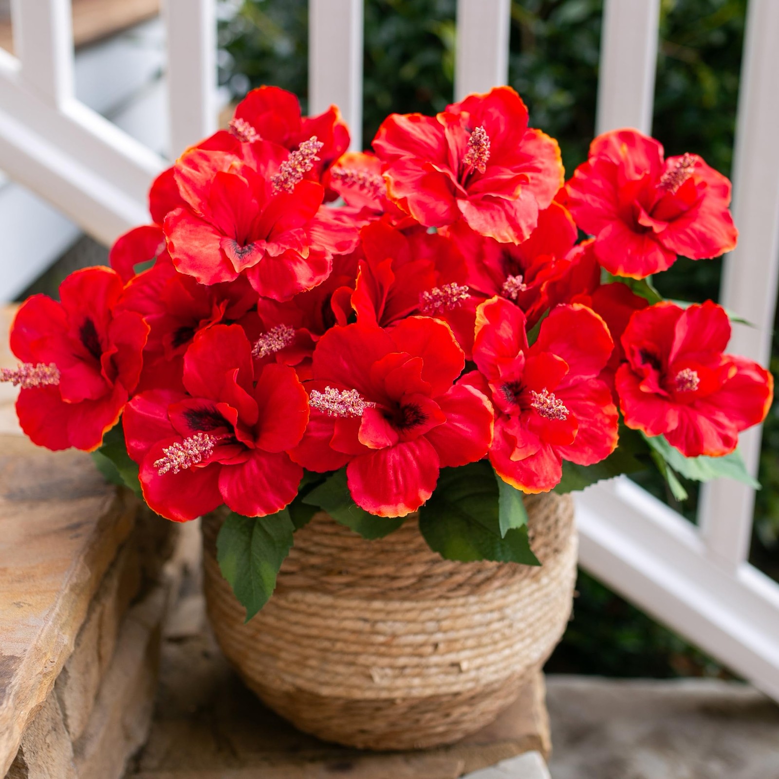 HyeFlora Artificial Hibiscus Flowers for Outdoors Faux Plant Summer Decor, 4 …
