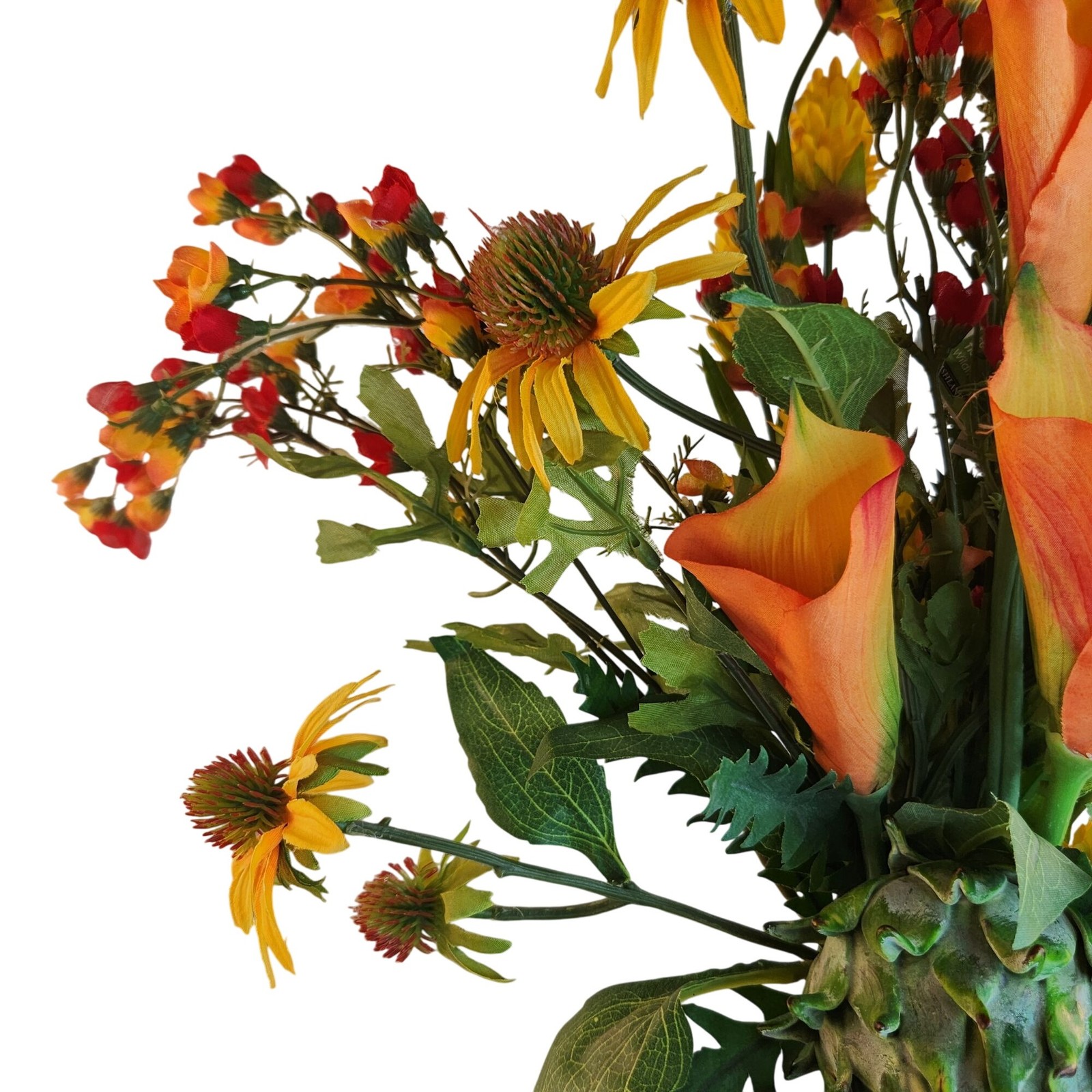 Artificial Flower Bouquet With Orange Calla Lilies, Yellow Cone Flowers Wild Mi