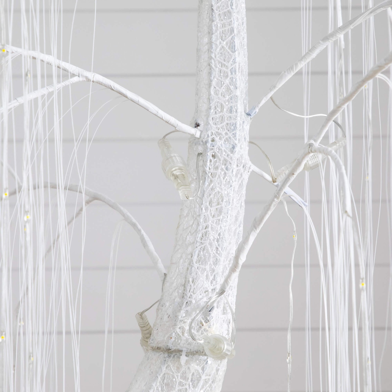 Nearly Natural 7ft Pre-Lit Artificial White Willow Tree w/ 400 Cool White LED
