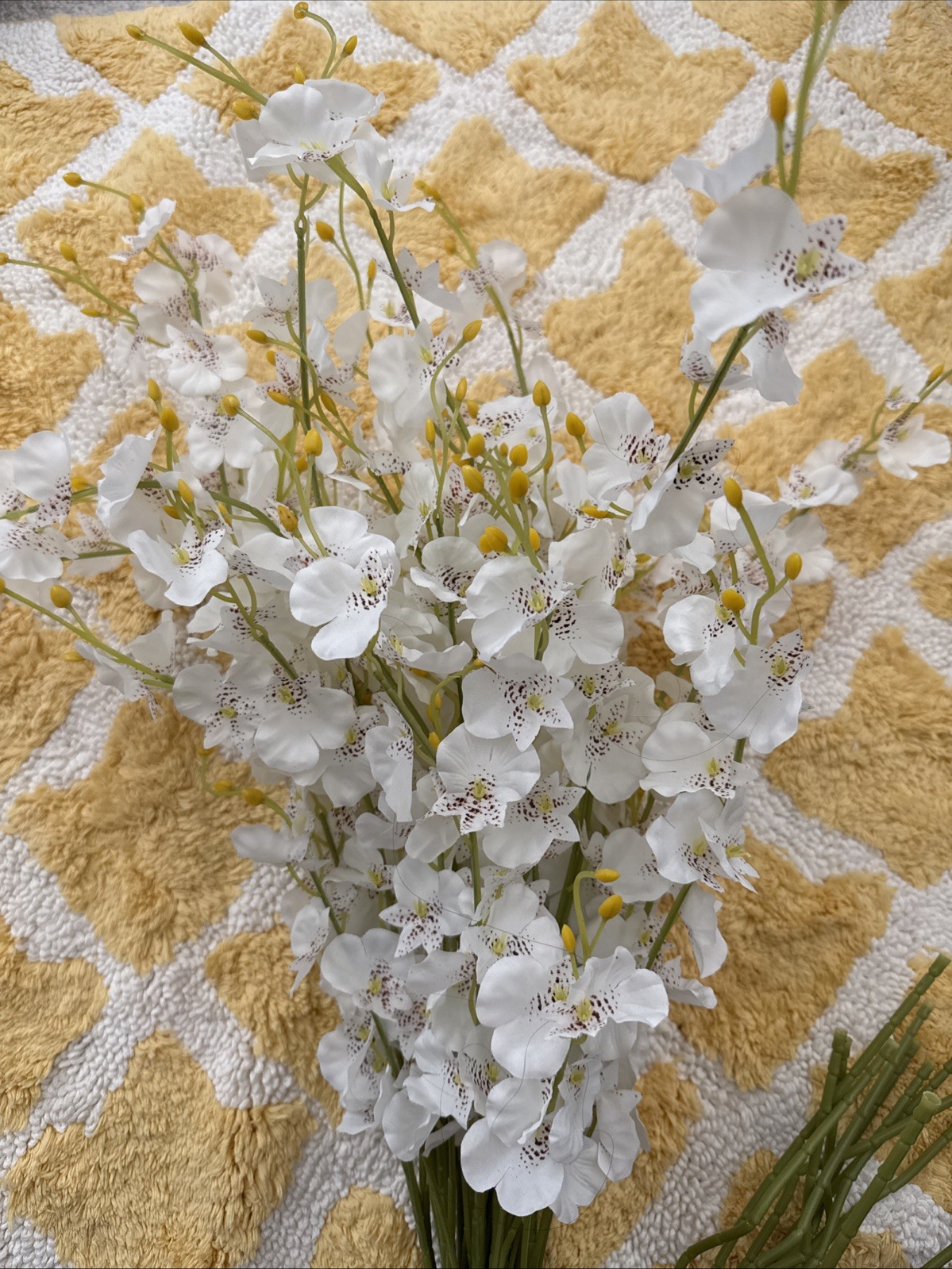 White Orchids Silk Flowers 12 Pieces Pink Green Yellow Artificial Home Decor