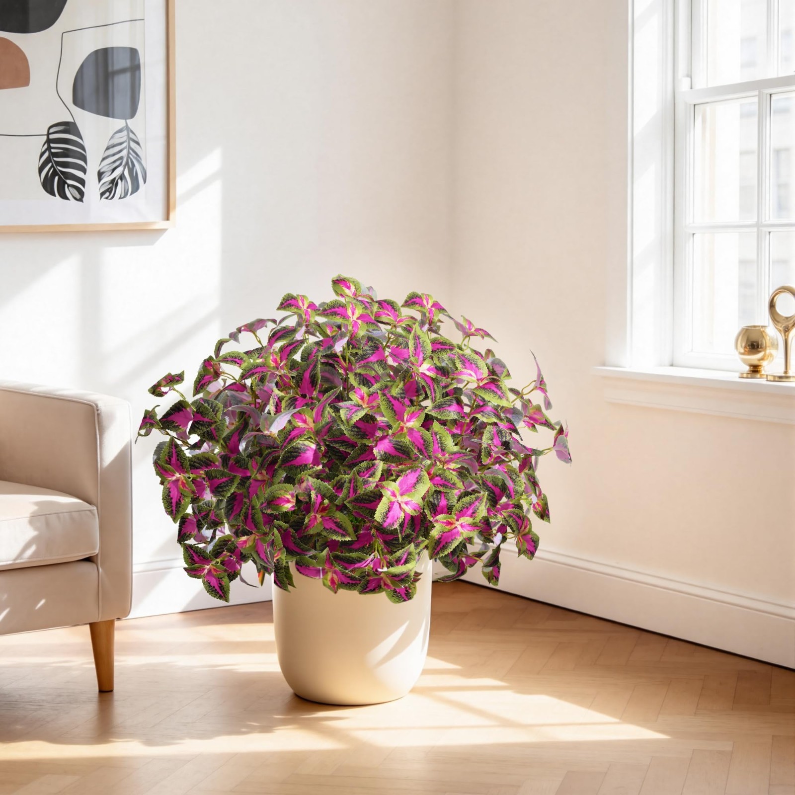 5 Pcs UV Resistant Faux Coleus Plants – Silk Greenery for Outdoor Garden Decor