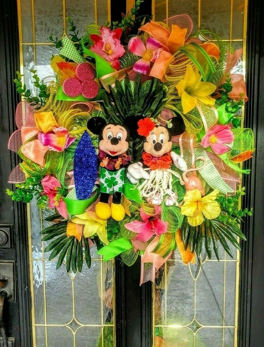 Large Handmade Mickey and Minnie Mouse Summer Front Door Wreath Deco Mesh Decor