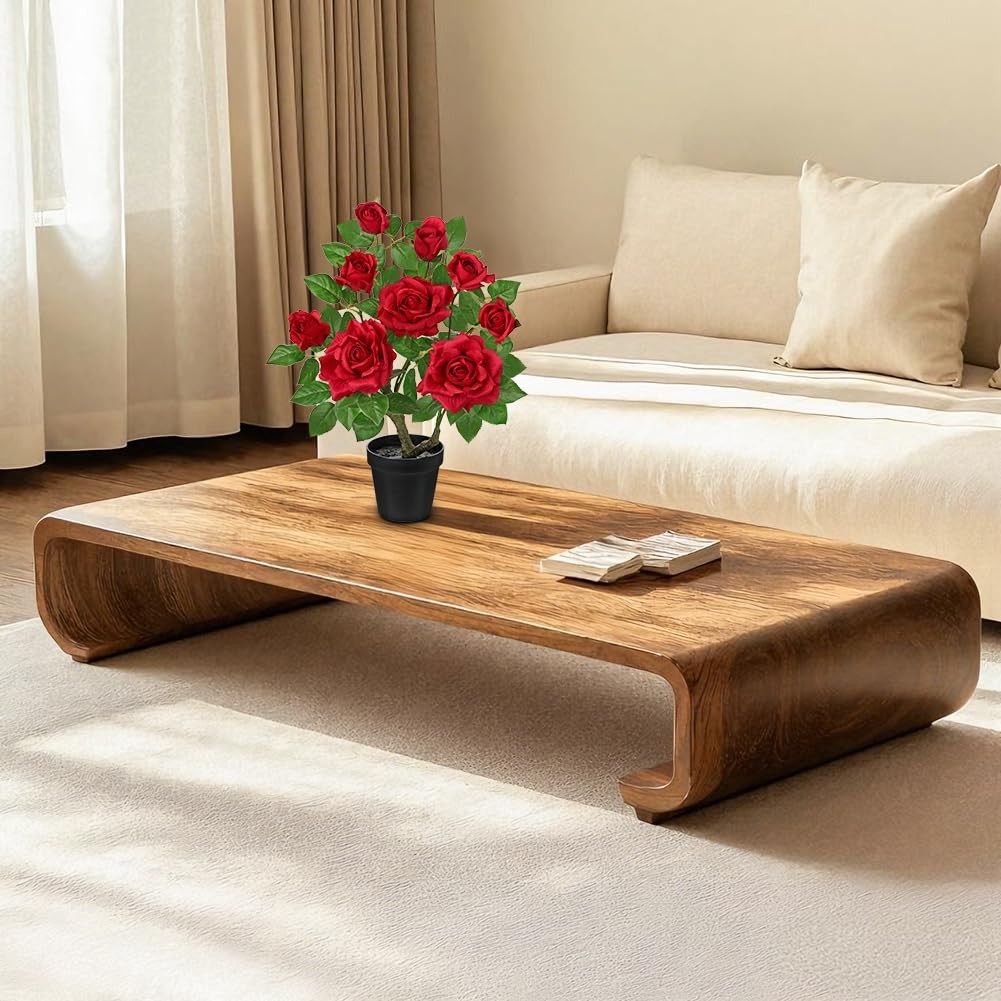 Artificial Rose Flowers Potted Plant – 17.7″ Small Fake Red Roses Tree with B…
