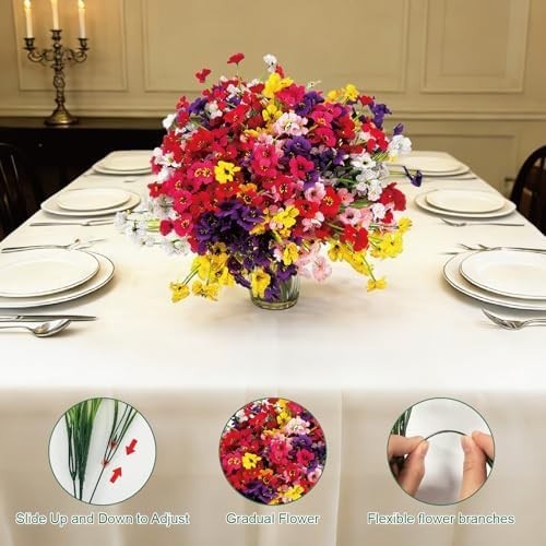 24 Pcs (6 Color) UV Resistant Outdoor Artificial Faux Flowers Plants Realistic P