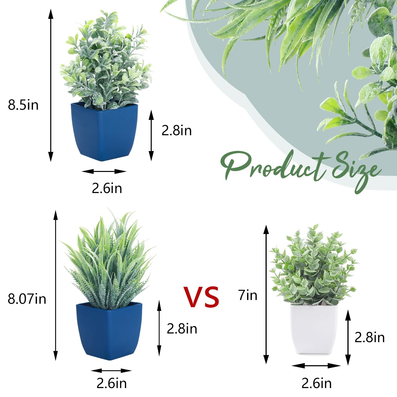 2 PCS Small Fake Plants In Blue Pot Artificial Eucalyptus Rosemary Decor