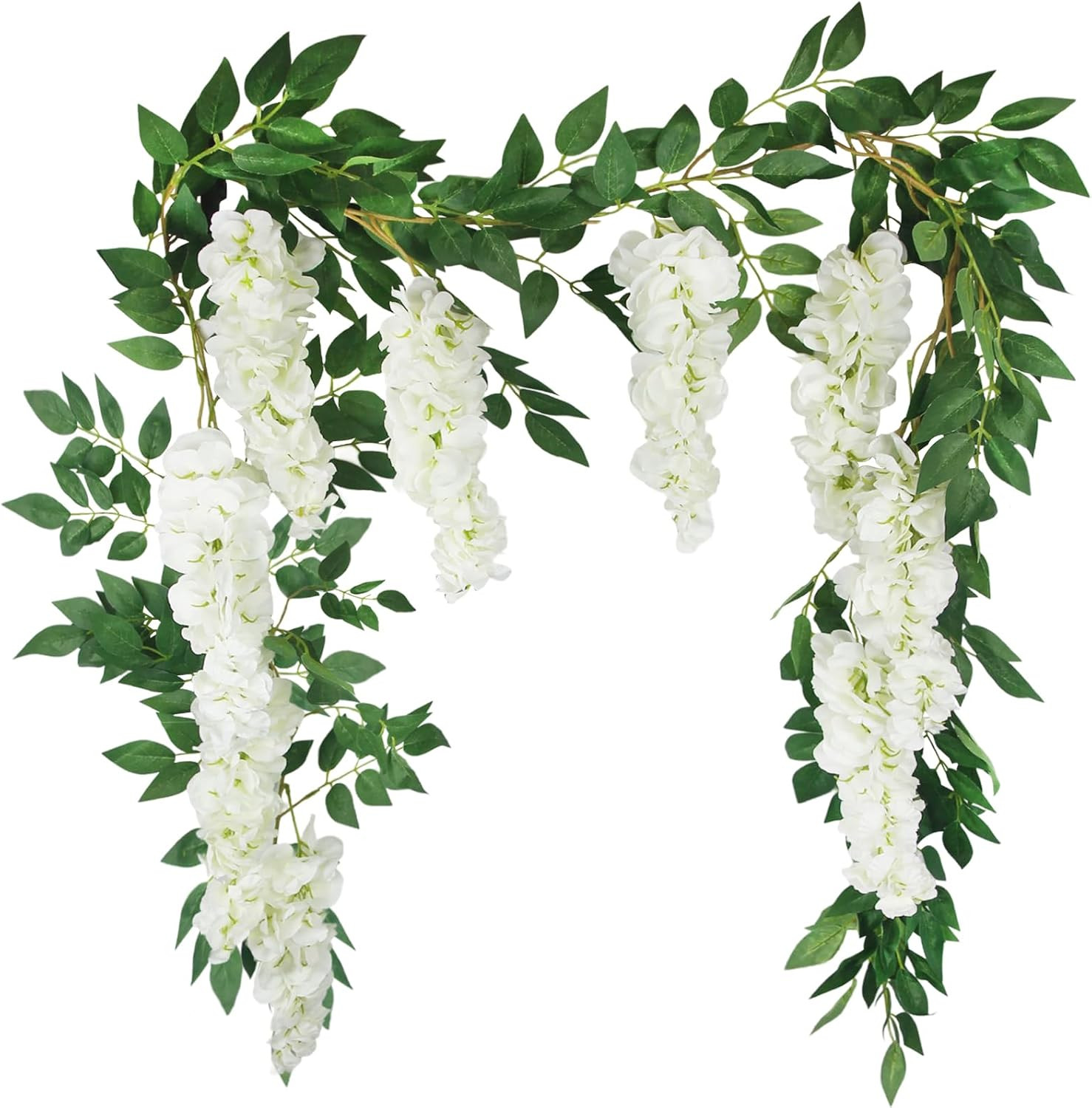 Wisteria Garland Artificial Flowers Floral Vines White 6.56 Ft Silk Fake Wisteri