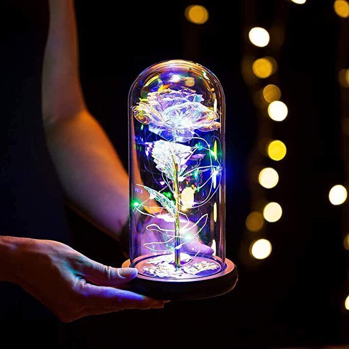 Galaxy Rose Enchanted Crystal Flower Dome Rose LED Light Up Rose Valentine’s Day