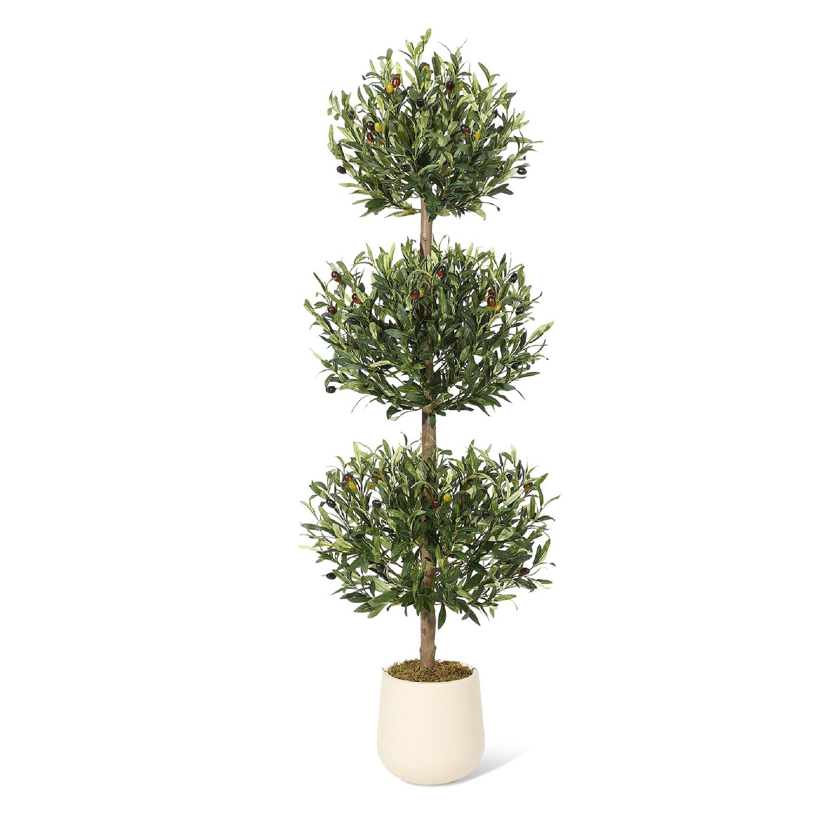 5FT Artificial Olive Topiary with Pot & Moss 3-Tier Spherical UV-Resistant