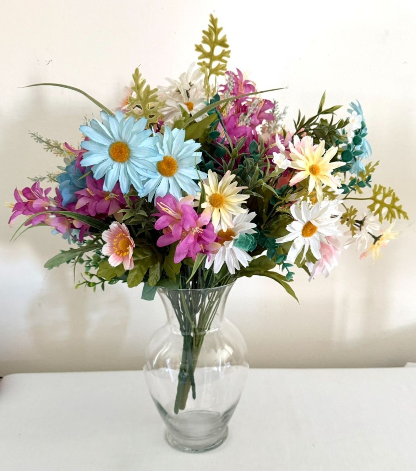 Large Silk Flower Arrangement from Upcycled Mixed Florals Hand Painted Details
